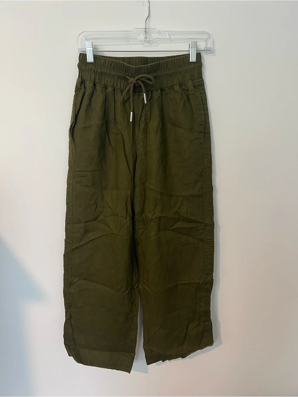 Quince European Linen Wide Leg Pants in Martini Olive Green Women's Size XS